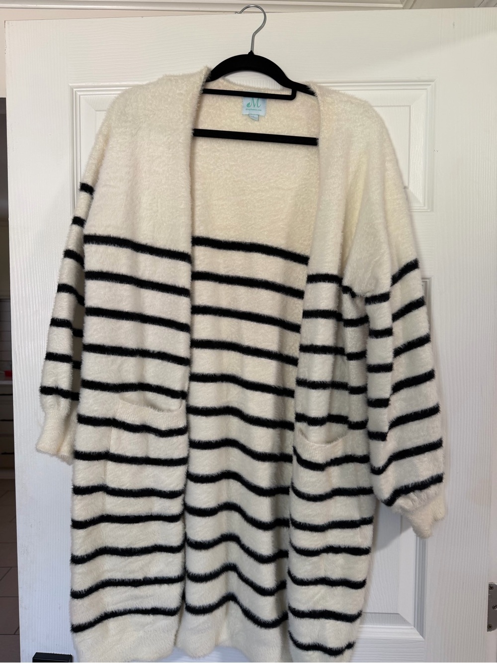 Cozy Striped Open-Front Cardigan Sweater - Cream & Black